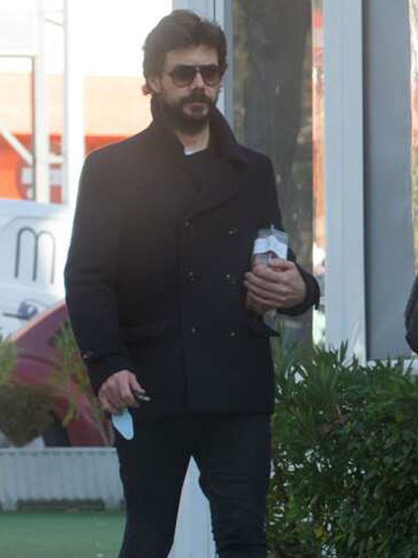 Alvaro Mortez Money Heist Black Wool Pea Coat Shop now