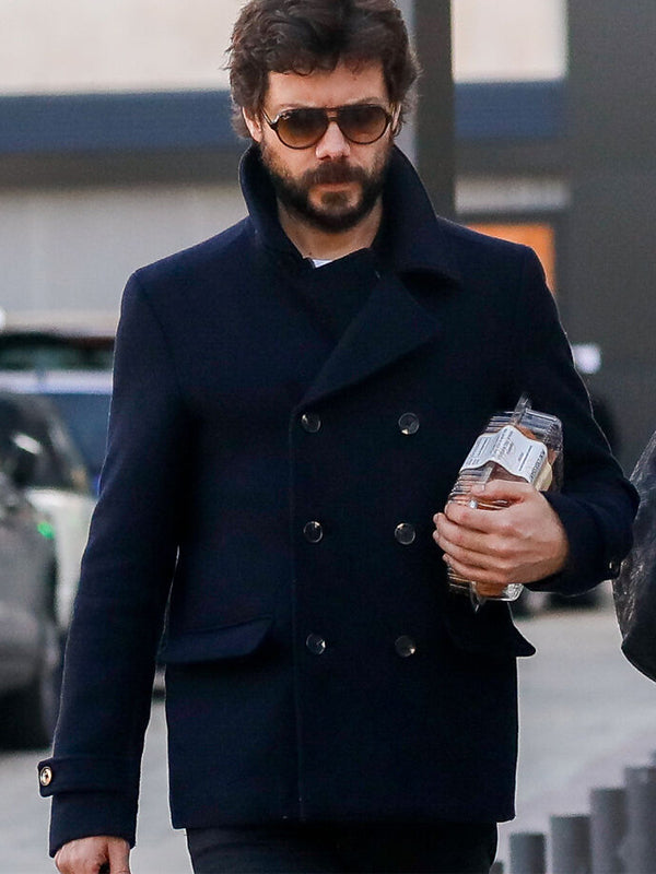 Alvaro Mortez Money Heist Black Wool Pea Coat Winter Sale
