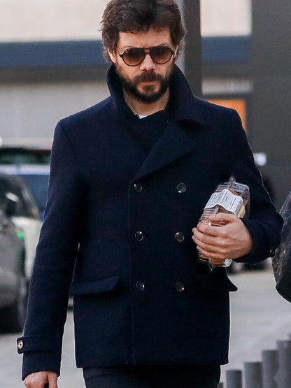 Alvaro Mortez Money Heist Black Wool Pea Coat Winter Sale