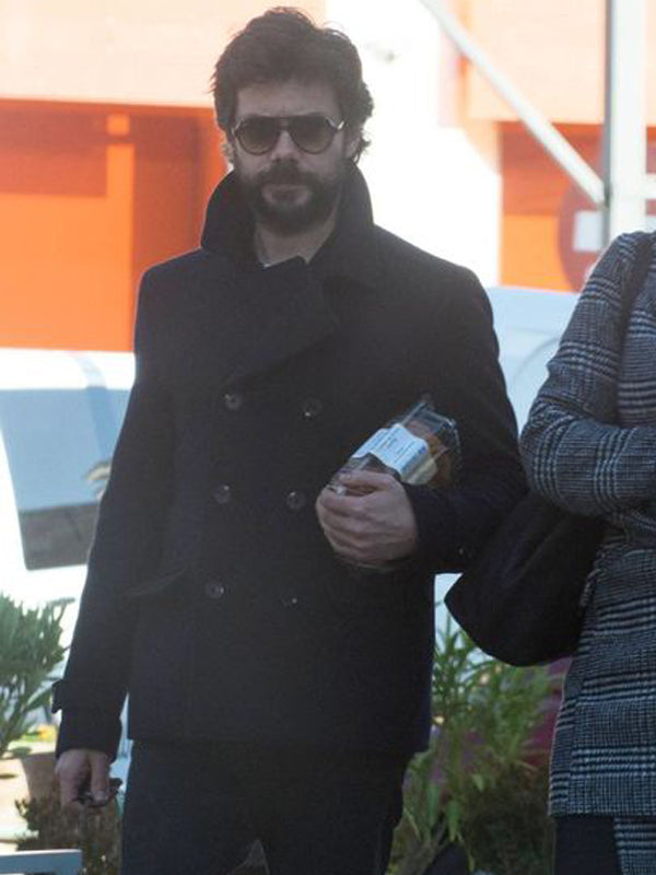 Alvaro Mortez Money Heist Black Wool Pea Coat
