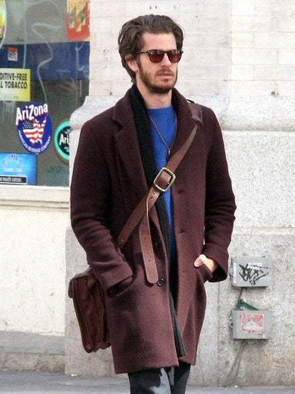 Andrew Garfield We Live In Time Burgundy Wool Coat New Year sale