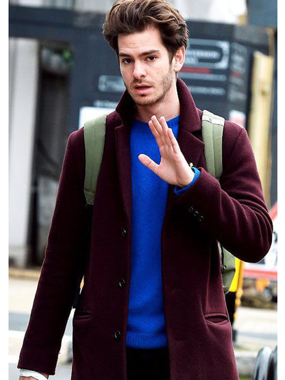 Andrew Garfield We Live In Time Burgundy Wool Coat Shop now