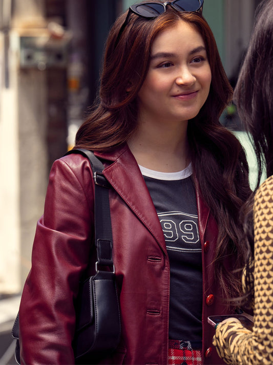 Anna Cathcart XO, Kitty S02 maroon leather coat