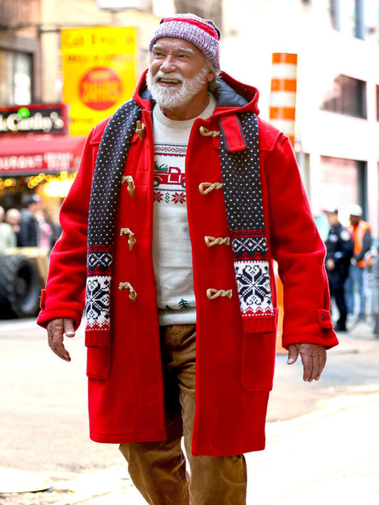 Arnold Schwarzenegger The Man with the Bag Red Wool Santa Coat