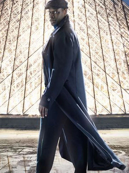 Assane Diop Lupin Trench Black Wool Coat Black Friday Sale