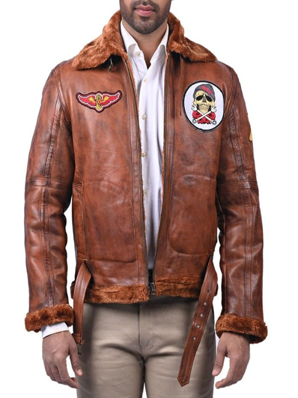 B3 Bomber Aviator Vintage Brown Leather Jacket Free Shipping UK USA Canada