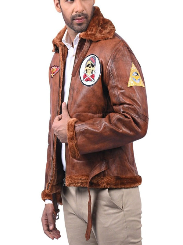 B3 Bomber Aviator Vintage Brown Leather Jacket Winter Sale