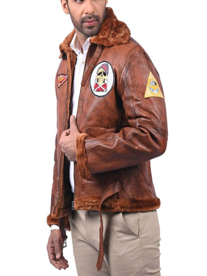B3 Bomber Aviator Vintage Brown Leather Jacket Winter Sale