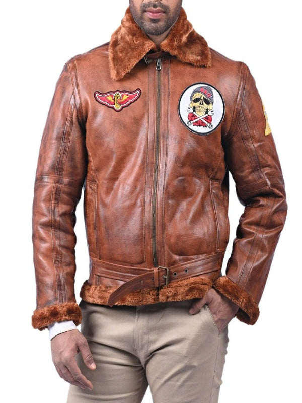 B3 Bomber Aviator Vintage Brown Leather Jacket