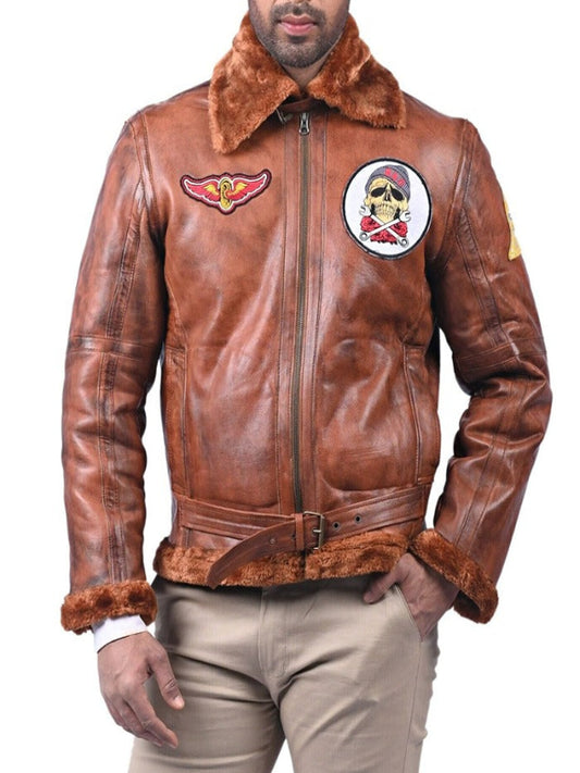 B3 Bomber Aviator Vintage Brown Leather Jacket