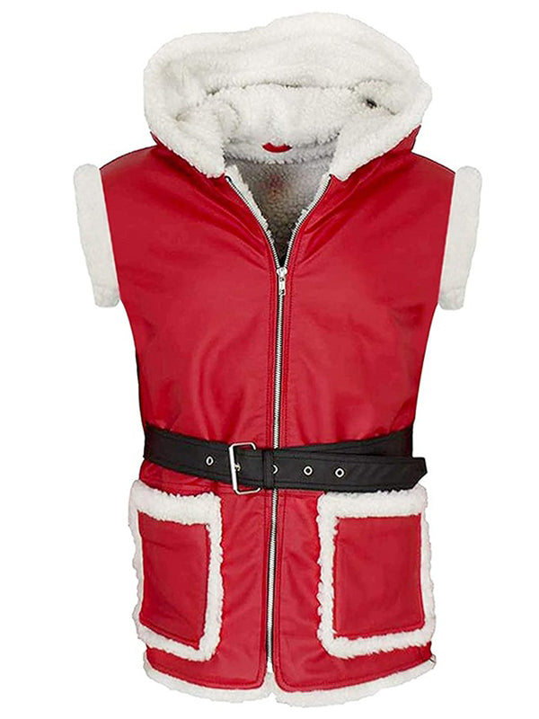 Bad Santa Claus Hooded Leather Vest Christmas Costume Free Shipping UK USA Canada