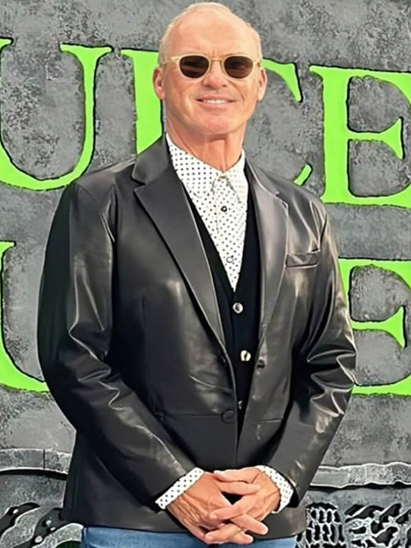 Beetlejuice 2024 Michael Keaton Leather Blazer Black Friday Sale