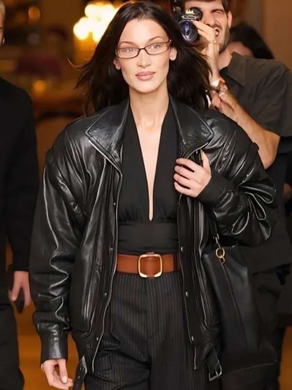 Bella Hadid NY Black Leather Jacket Shop now