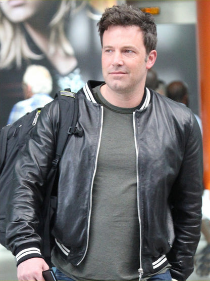 Ben Affleck Leather Bomber Black Jacket
