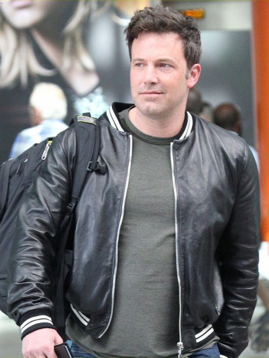 Ben Affleck Leather Bomber Black Jacket