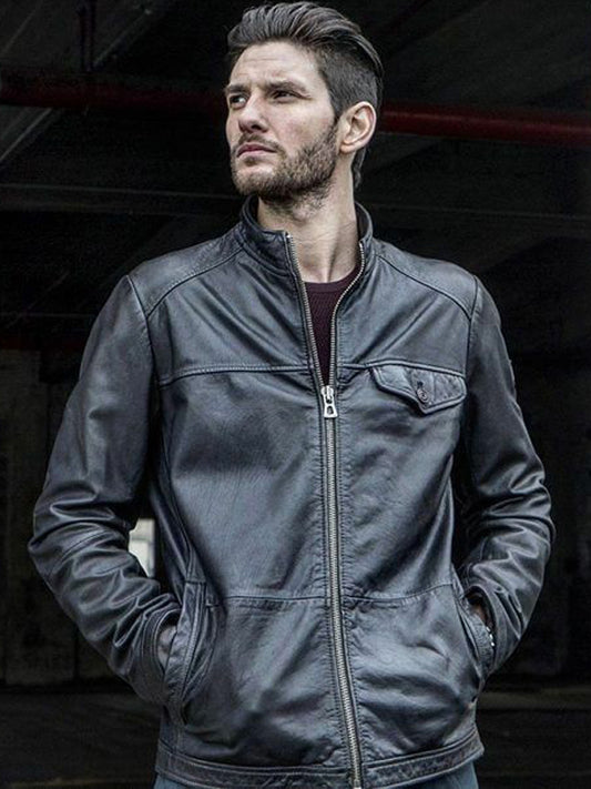 Ben Barnes Biker Black Leather Jacket