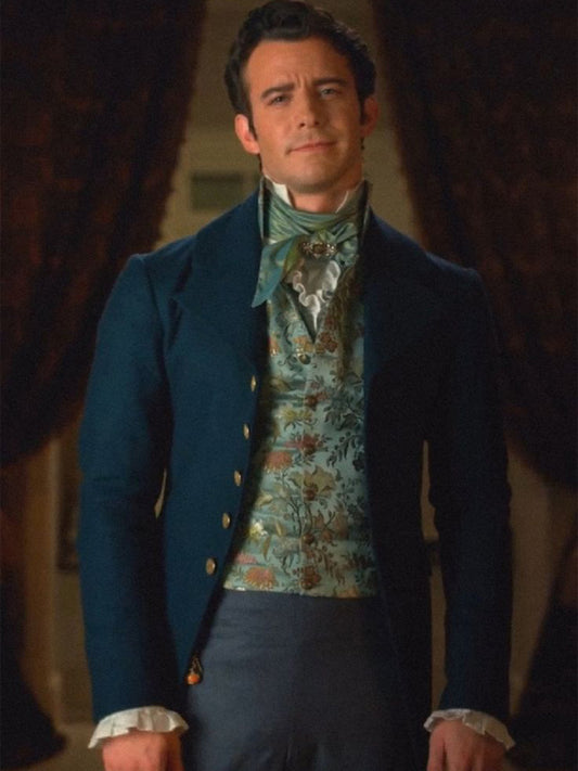 Benedict Bridgerton Season 3 Classic Blue Wool Coat