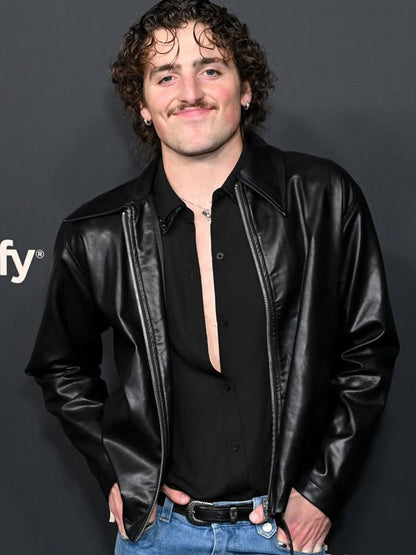 Benson Boone Ghost Town Black Leather Jacket celebrity Outfits