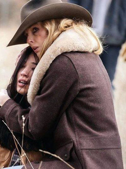 Beth Dutton Yellowstone Brown Vintage Wool Coat Christmas Sale