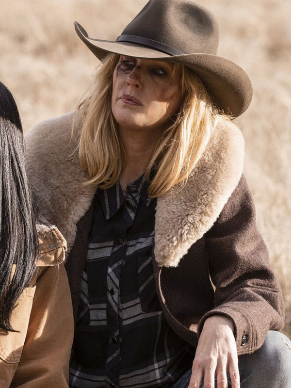 Beth Dutton Yellowstone Brown Vintage Wool Coat Free Shipping Worldwide