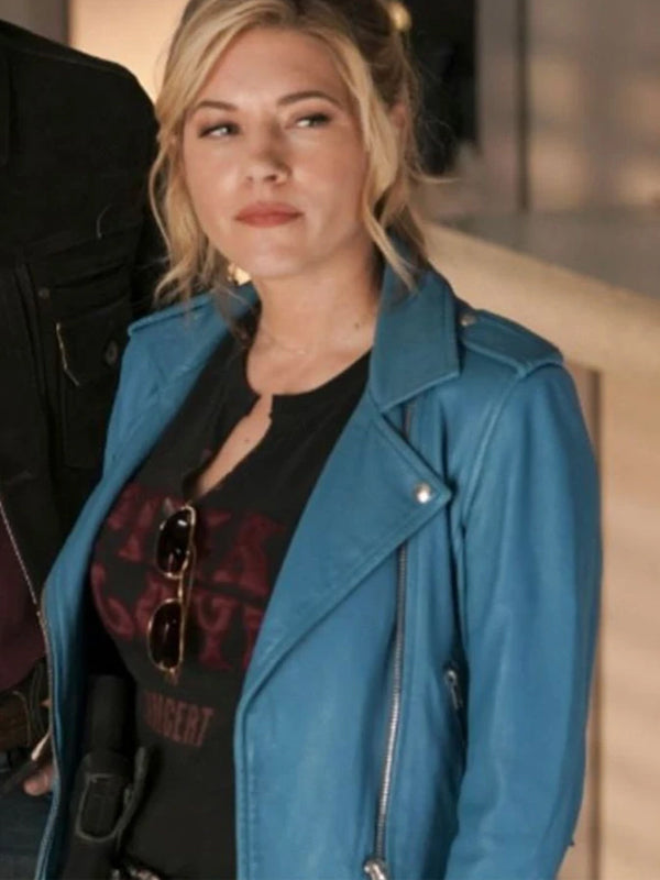 Big Sky Jenny Hoyt Blue Biker Leather Jacket Easter Sale