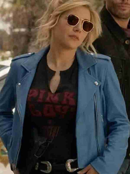 Big Sky Jenny Hoyt Blue Biker Leather Jacket Shop now
