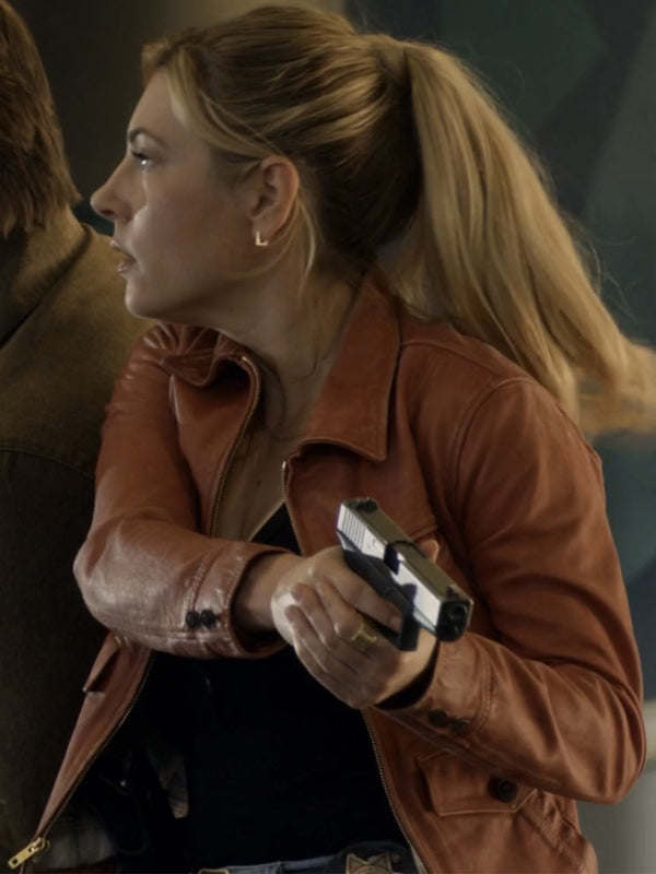 Big Sky Jenny Hoyt Brown Leather Jacket Celebrity Outfits