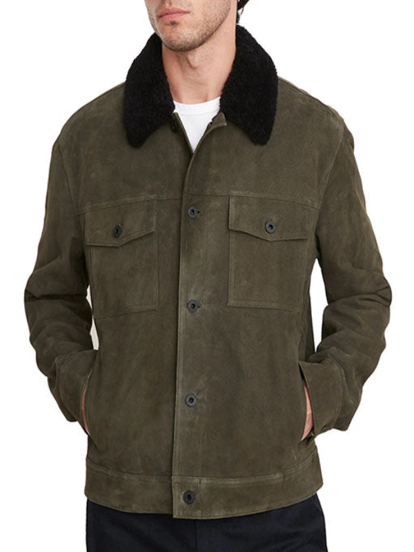 Big Sky Jensen Ackles Green Suede Leather Jacket Hot Sale