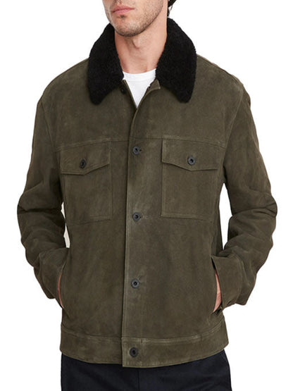 Big Sky Jensen Ackles Green Suede Leather Jacket Hot Sale
