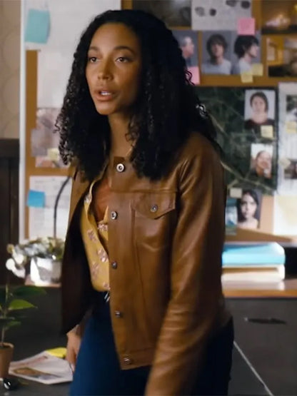Big Sky Kylie Bunbury Brown Women Leather Jacket Celebrity Sale