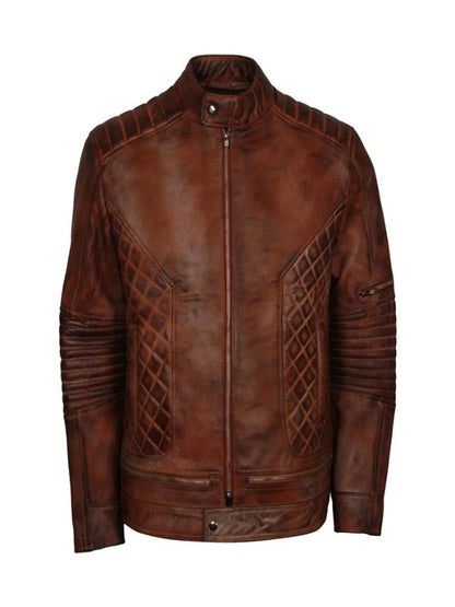 Biker Brown Distressed Quilted Leather Jacket