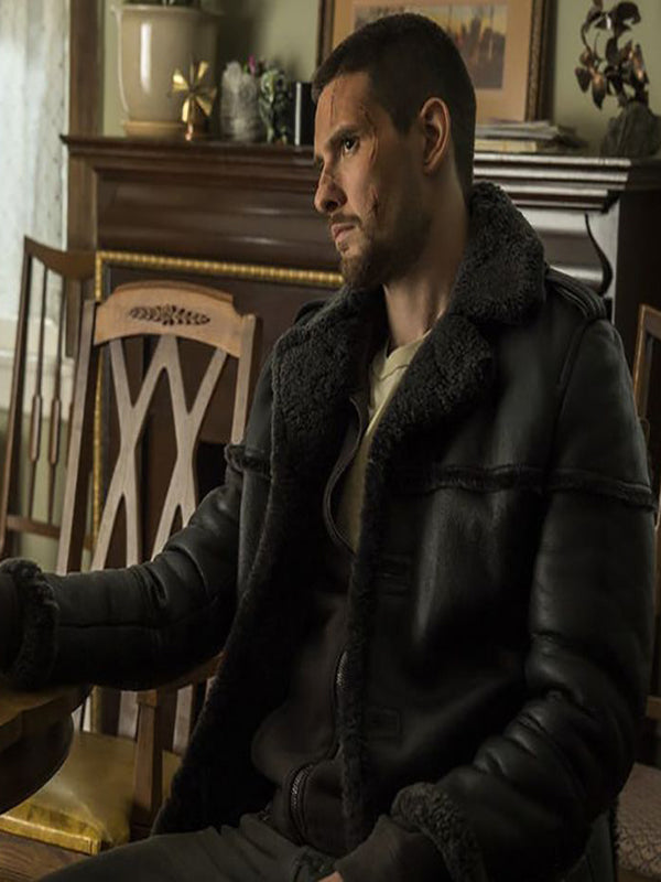 Billie Russo The Punisher Black Leather Winter Coat Free Shipping UK USA Canada