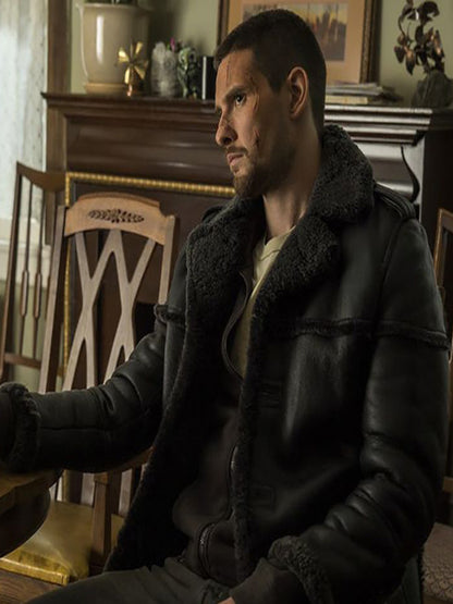 Billie Russo The Punisher Black Leather Winter Coat Free Shipping UK USA Canada