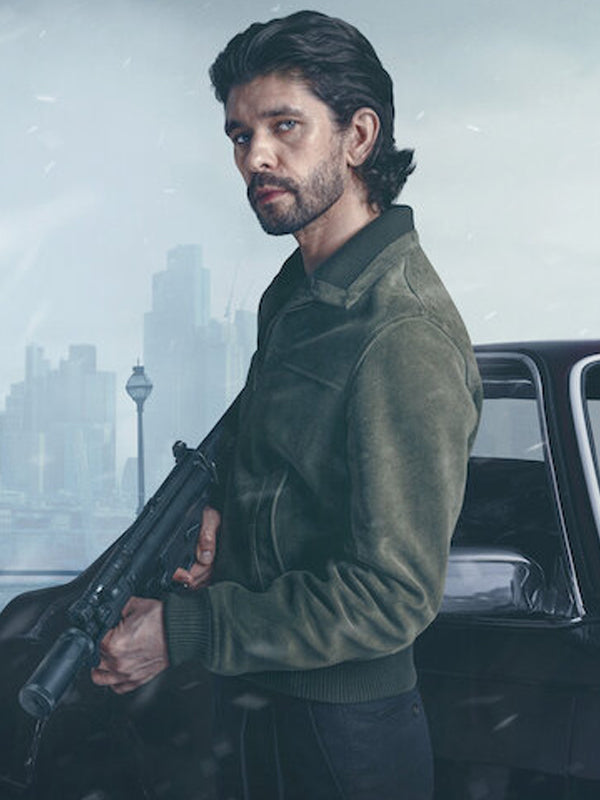 Black Doves Ben Whishaw Green Leather Suede Jacket Easter Sale