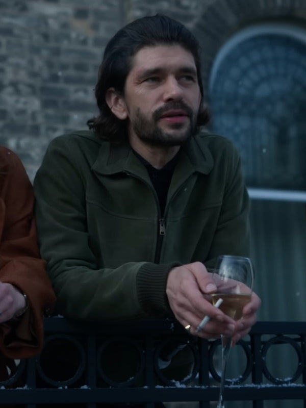 Black Doves Ben Whishaw Green Leather Suede Jacket Free Shipping UK USA Canada