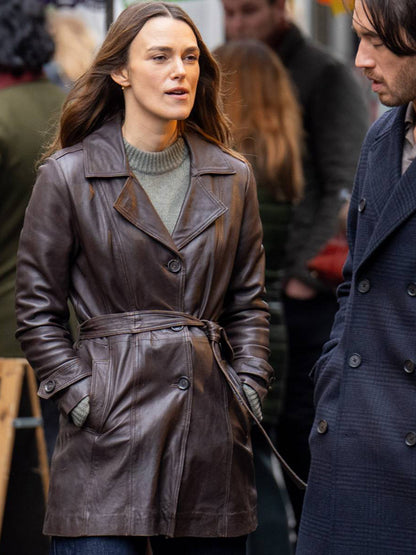 Black Doves Keira Knightley Brown Leather Coat Black Friday Sale