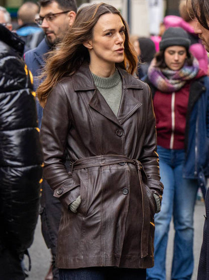 Black Doves Keira Knightley Brown Leather Coat Buy now