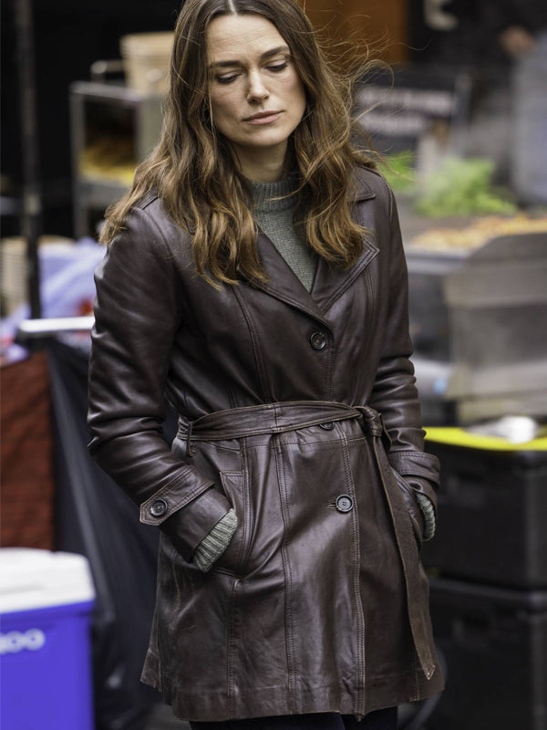 Black Doves Keira Knightley Brown Leather Coat Free Shipping Worldwide