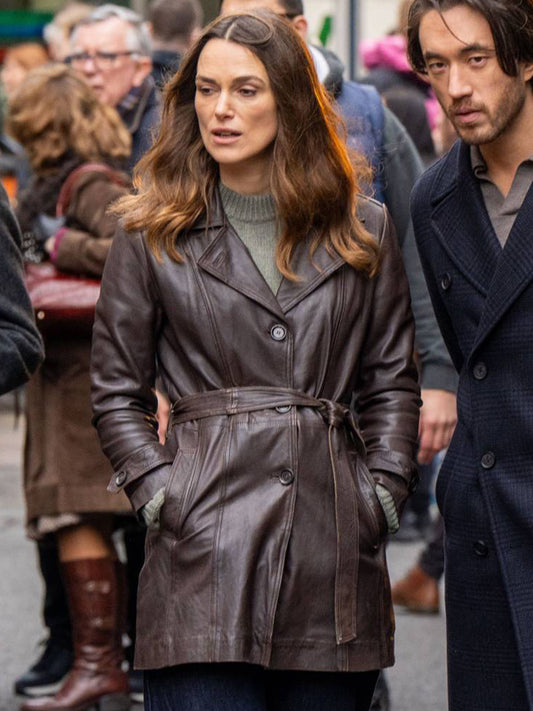 Black Doves Keira Knightley Brown Leather Coat