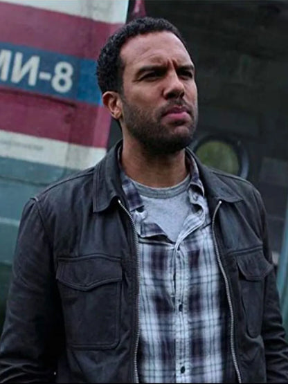 Black Widow O-T Fagbenle Agent Black Leather Jacket Free Shipping UK USA Canada