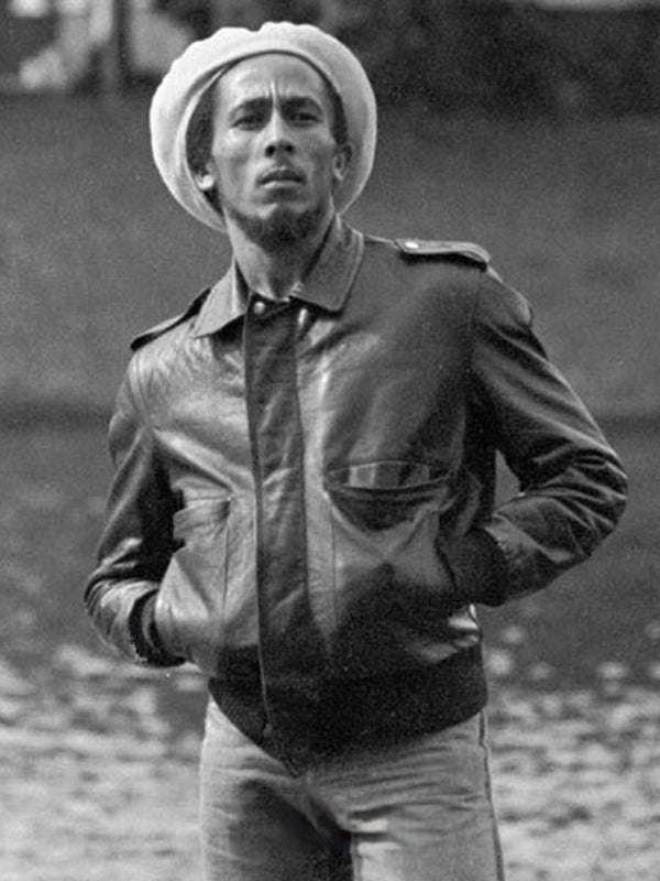 Bob Marley Vintage Bomber Black Leather Jacket