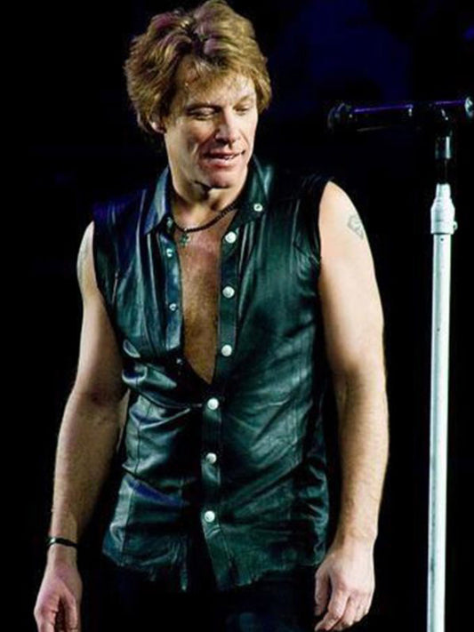 Bon Jovi Vintage Classic Black Leather Vest Celebrity Outfits