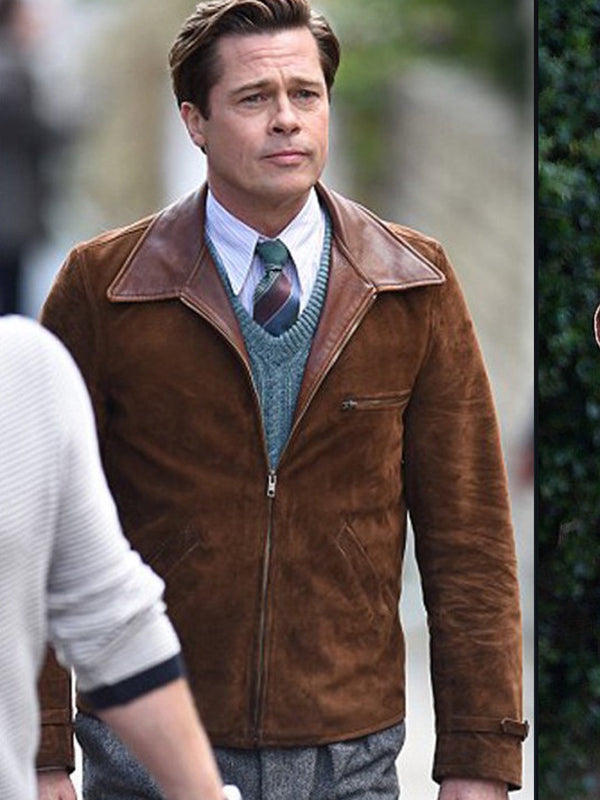 Brad Pitt Allied Brown Leather Suede Jacket Buy now
