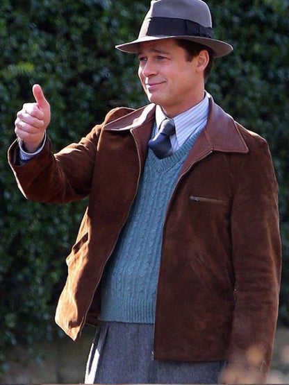 Brad Pitt Allied Brown Leather Suede Jacket Easter Sale