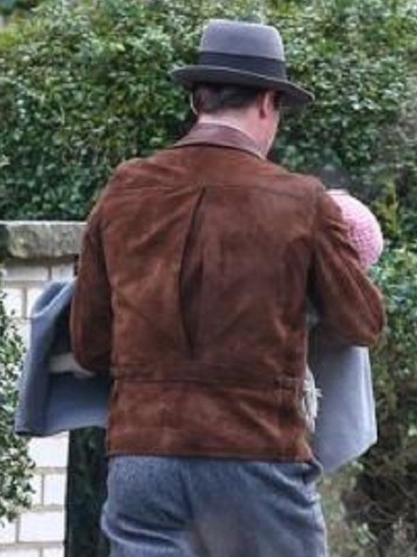 Brad Pitt Allied Brown Leather Suede Jacket Free Shipping UK USA Canada