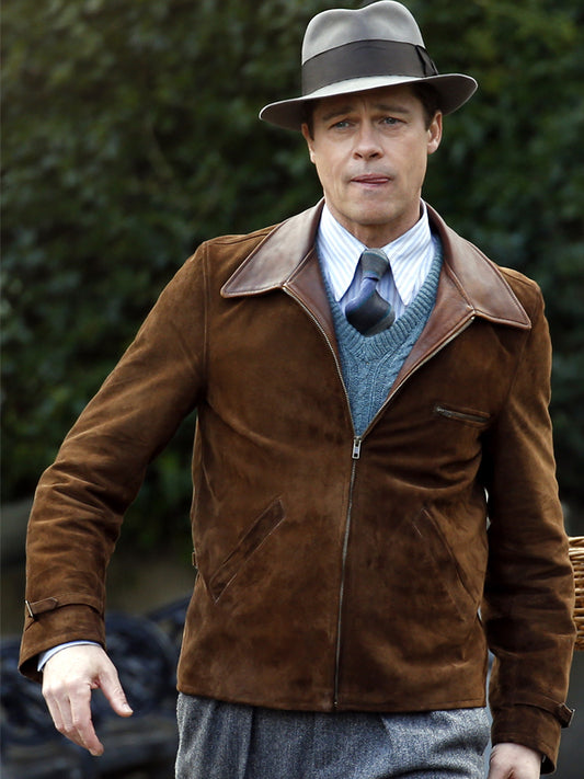 Brad Pitt Allied Brown Leather Suede Jacket