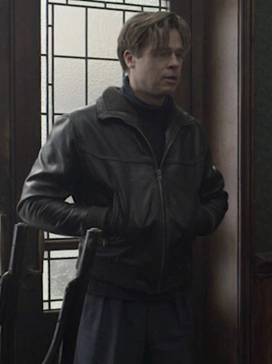 Brad Pitt Allied Classic Black Leather Jacket Celebrity Sale