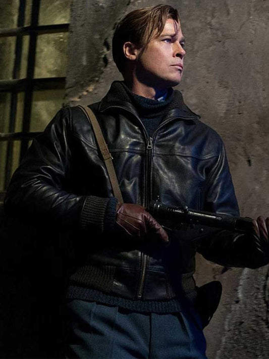 Brad Pitt Allied Classic Black Leather Jacket