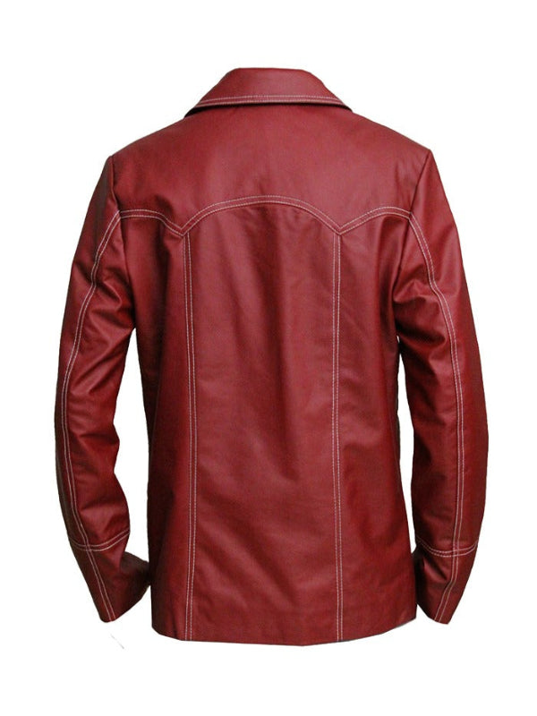 Brad Pitt Fight Club Leather Jacket Tyler Durden Maroon Coat Gifts for Him