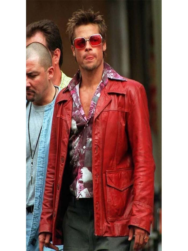 Brad Pitt Fight Club Leather Jacket Tyler Durden Maroon Coat Winter Clearance Sale